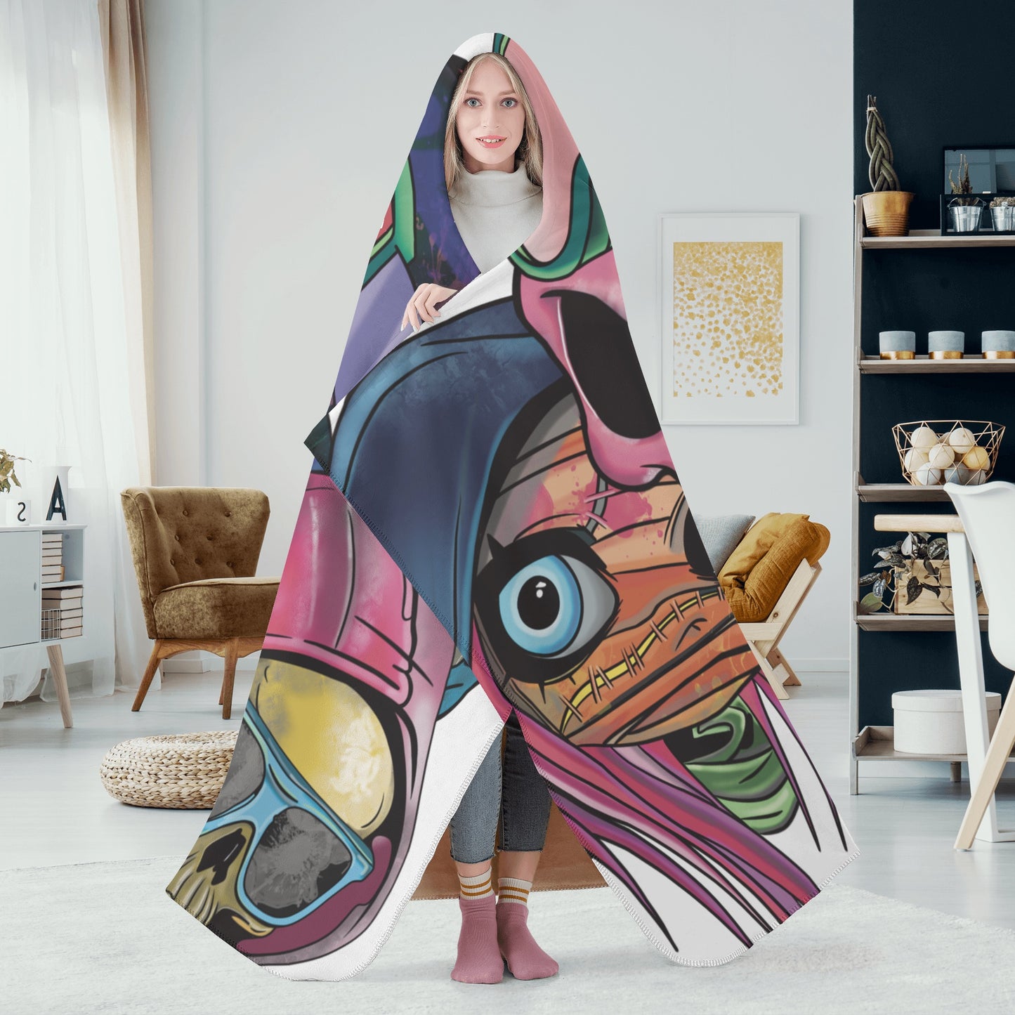 ‘Crazy faces’ Hooded Blanket