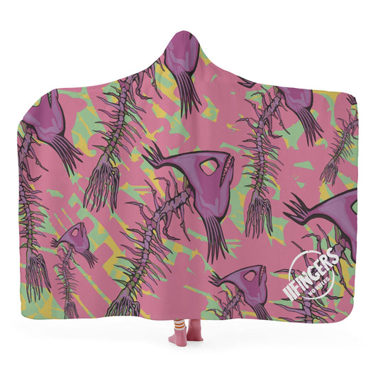 “Pink skeleton fish”. Hooded Blanket