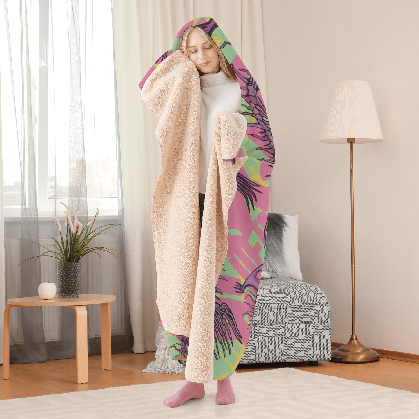 “Pink skeleton fish”. Hooded Blanket
