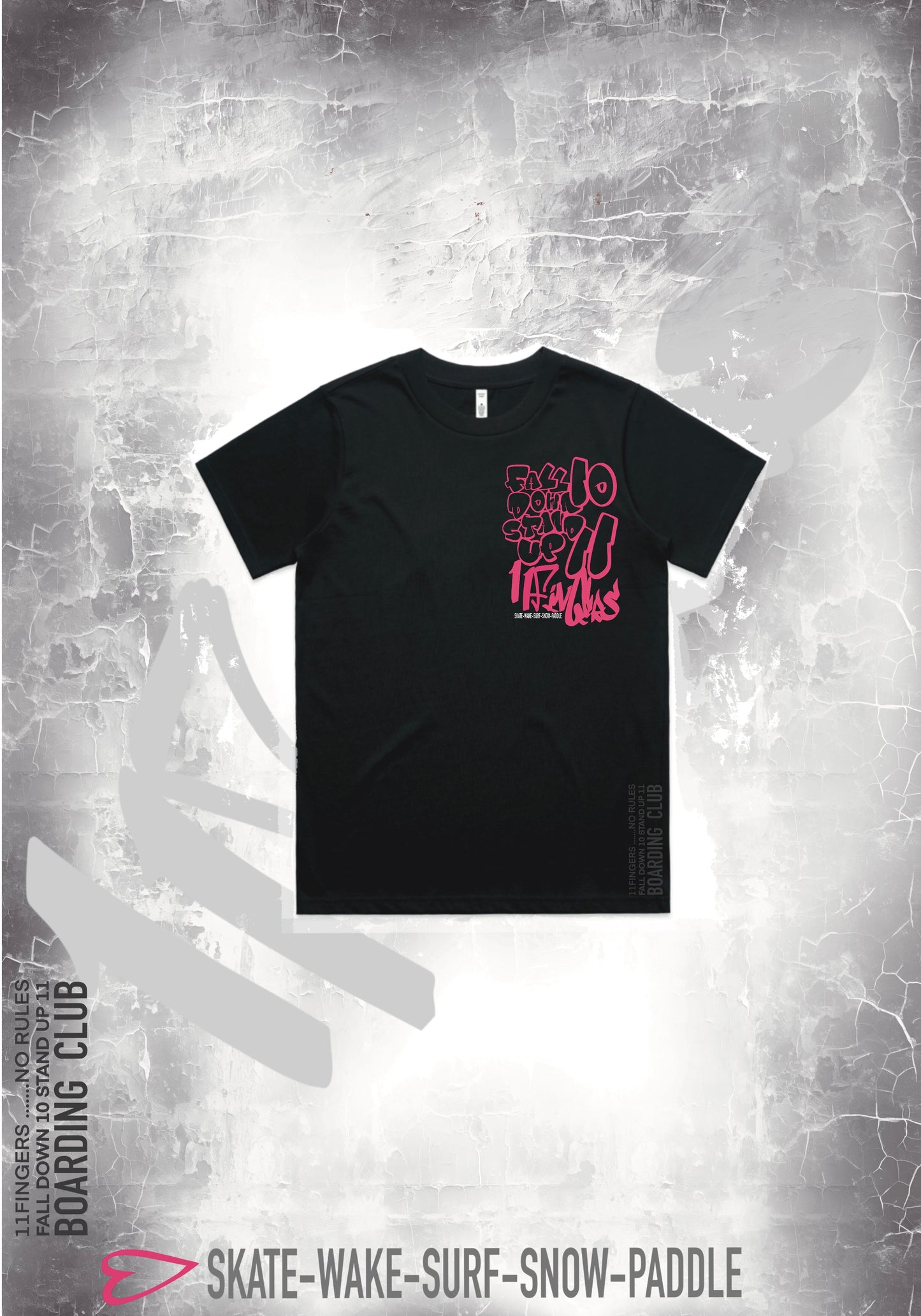 Ladies short sleeve T-shirt (“Fall down 10 times stand up 11- pink”)