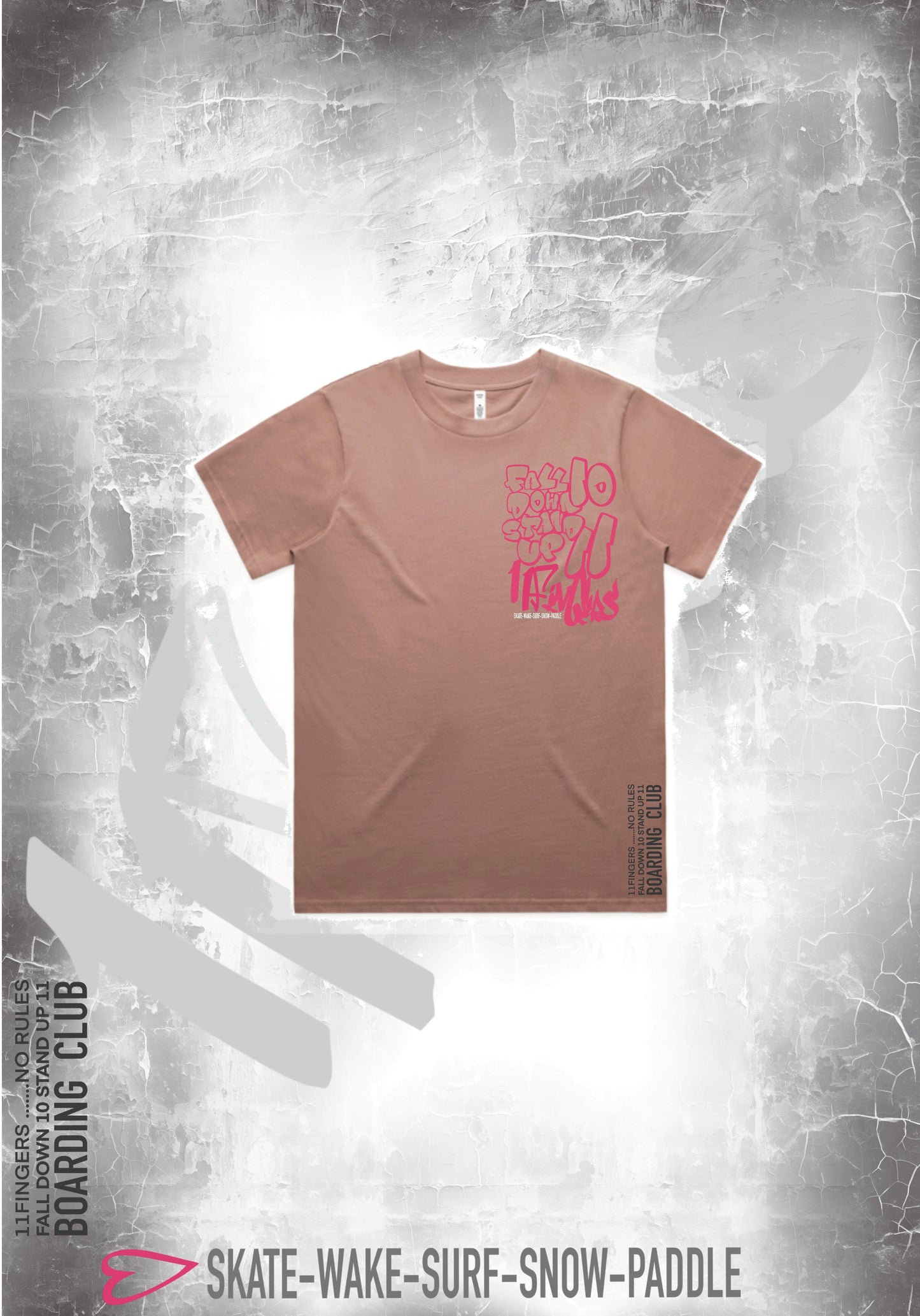 Ladies short sleeve T-shirt (“Fall down 10 times stand up 11- pink”)