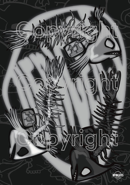 Raptor Fish Skeletons BW